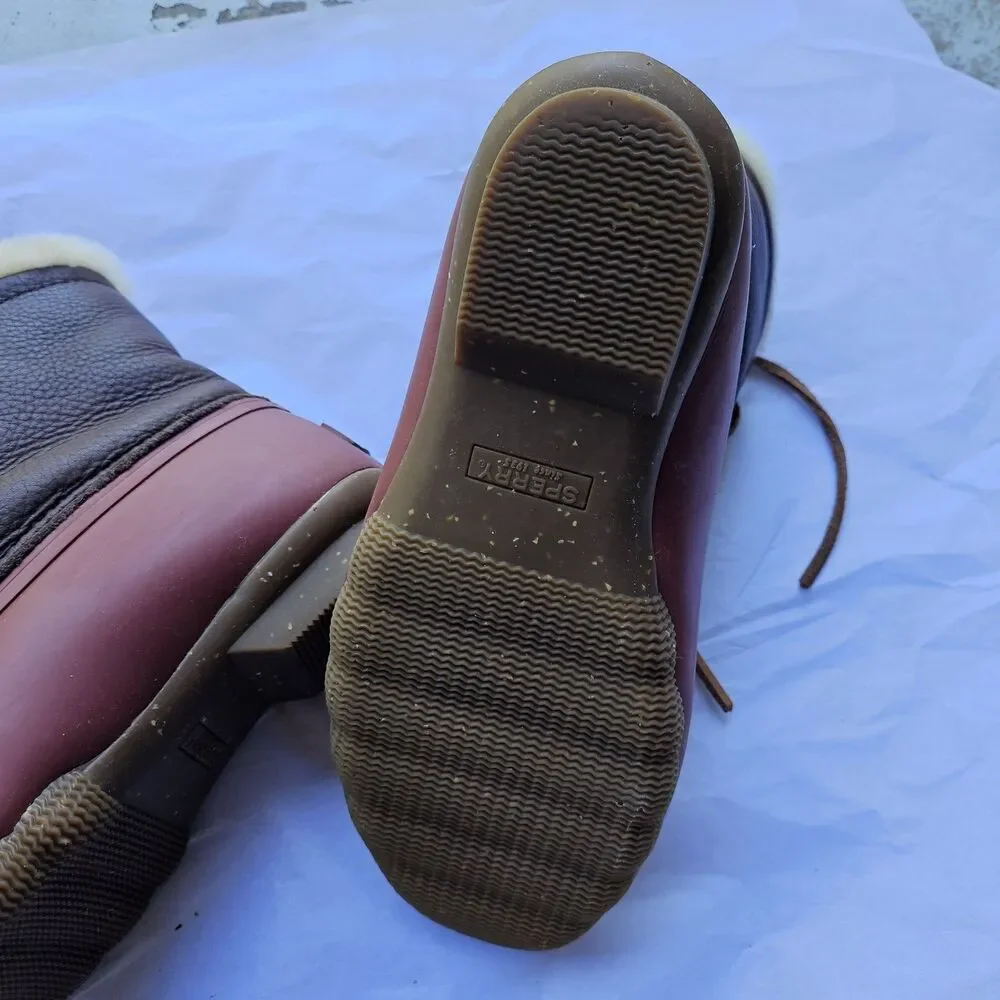Sperry Thinsulate Shearling Duck Boots Burgundy Brown Gorpcore Womens 5